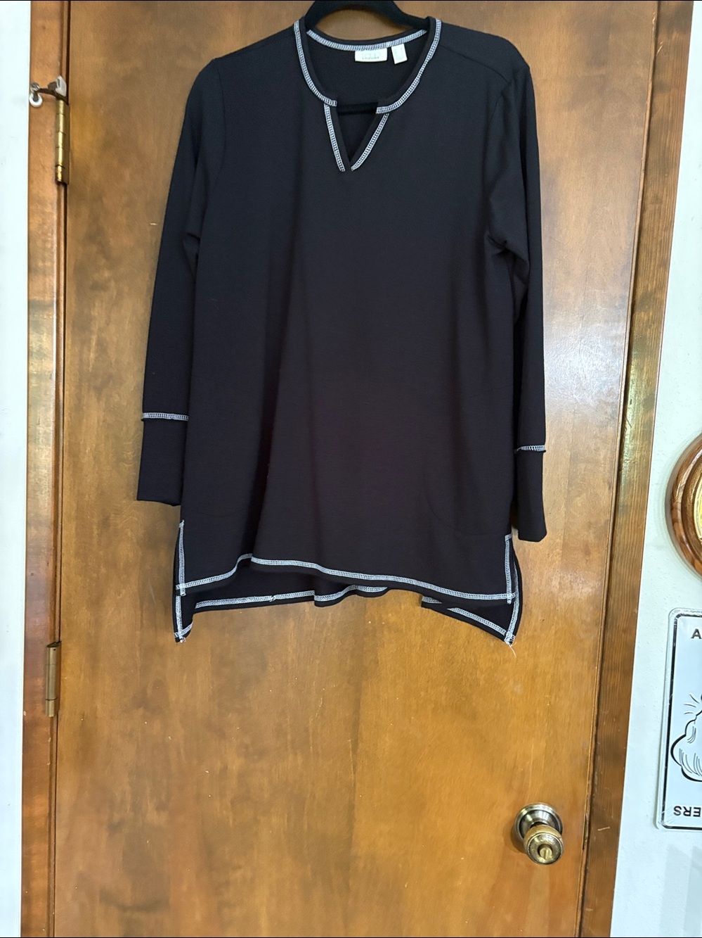 LOGO Lounge Lori Goldstein Long-Sleeve Tunic Top with Contrast Stitching black